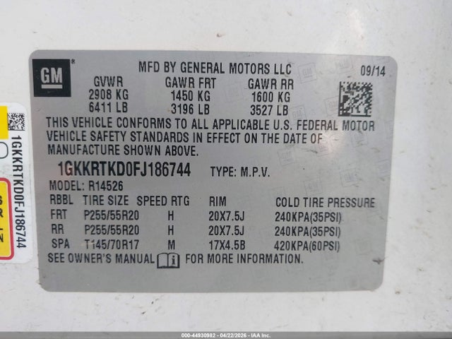 Продажа на аукционе авто 2015 Gmc Acadia Denali, vin: 1GKKRTKD0FJ186744, номер лота: 44930982
