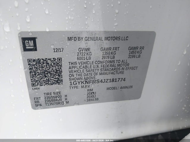 1GYKNFRS4JZ181774 Cadillac Xt5 Premium Luxury