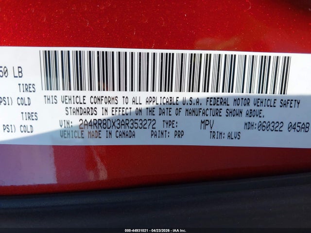Продажа на аукционе авто 2010 Chrysler Town & Country Touring Plus, vin: 2A4RR8DX3AR353272, номер лота: 44931021