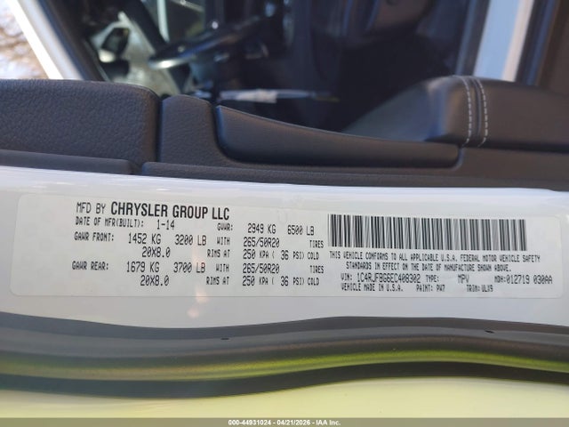 Продажа на аукционе авто 2014 Jeep Grand Cherokee Limited, vin: 1C4RJFBG6EC408302, номер лота: 44931024