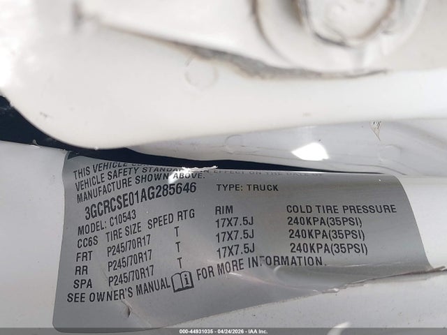 2010 Chevrolet Silverado 1500 Lt მანქანა იყიდება აუქციონზე, vin: 3GCRCSE01AG285646, აუქციონის ნომერი: 44931035
