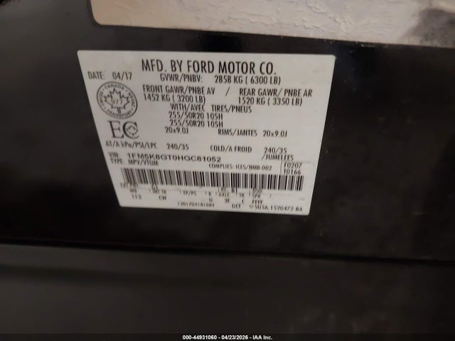 Продажа на аукционе авто 2017 Ford Explorer Sport, vin: 1FM5K8GT0HGC81052, номер лота: 44931060
