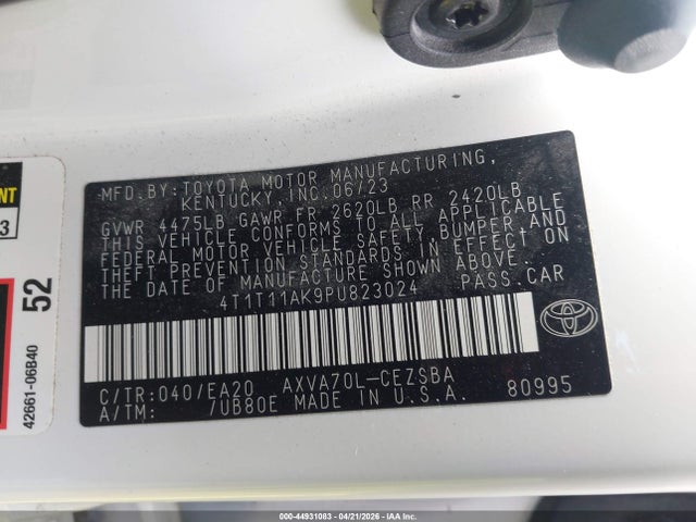 2023 Toyota Camry Se მანქანა იყიდება აუქციონზე, vin: 4T1T11AK9PU823024, აუქციონის ნომერი: 44931083
