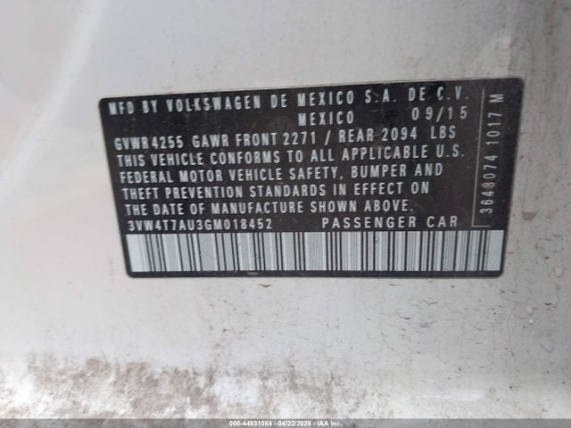 Aukcja sprzedaży 2016 Volkswagen Golf Gti S 4-door, vin: 3VW4T7AU3GM018452, numer aukcji: 44931084