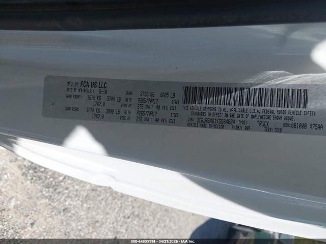 Продаж на аукціоні авто 2019 Ram 1500 Classic Tradesman  4x2 6'4 Box, vin: 3C6JR6AG1KG504684, номер лоту: 44931114