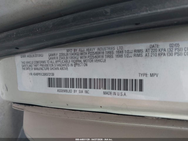 Продаж на аукціоні авто 2005 Subaru Outback 2.5i, vin: 4S4BP61C356372139, номер лоту: 44931129