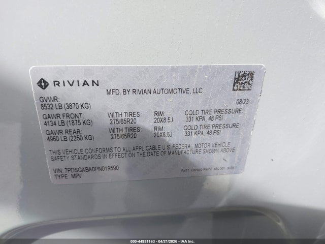 7PDSGABA0PN019590 Rivian R1s Adventure