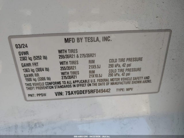 7SAYGDEF5RF049442 Tesla Model Y Performance Dual Motor All-wheel Drive