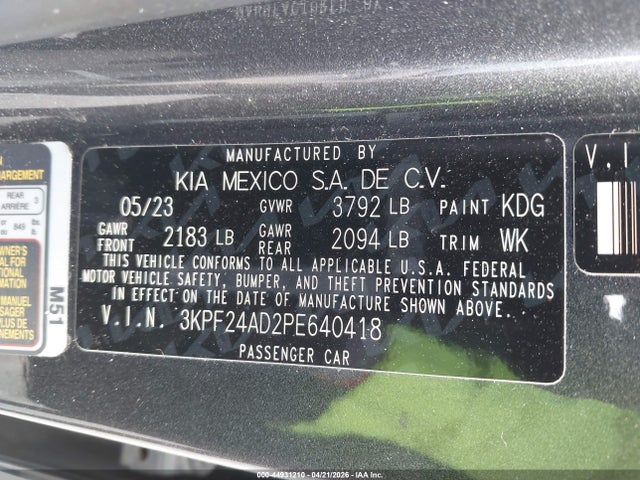 Продажа на аукционе авто 2023 Kia Forte Lxs, vin: 3KPF24AD2PE640418, номер лота: 44931210