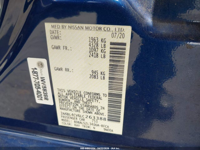1N4BL4CV6LC263388 Nissan Altima Sr Fwd