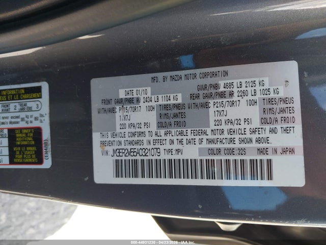 Aukcja sprzedaży 2010 Mazda Cx-7 I Sport/i Sv, vin: JM3ER2W55A0321079, numer aukcji: 44931230