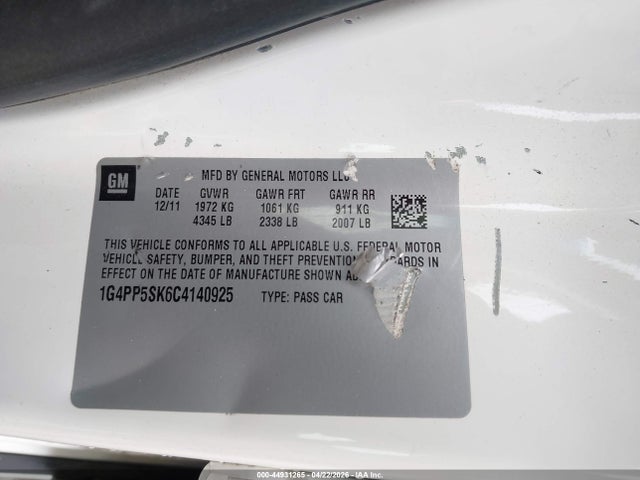 Продаж на аукціоні авто 2012 Buick Verano, vin: 1G4PP5SK6C4140925, номер лоту: 44931265