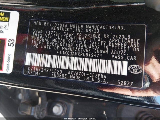 44931271 :رقم المزاد ، 4T1K61AKXRU849471 vin ، 2024 Toyota Camry Xse مزاد بيع