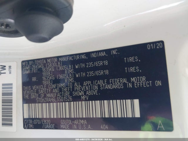 Toyota Highlander Xle 2020 5TDHZRAH6LS501526 Image 9