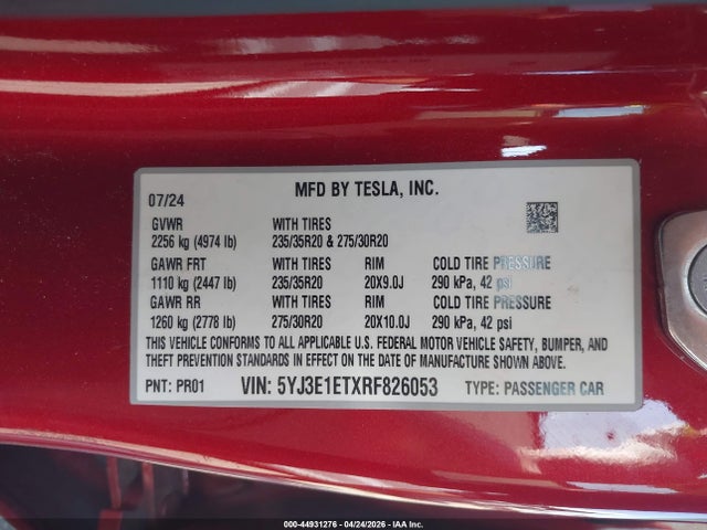 Tesla Model 3 Performance All-wheel Drive 2024 5YJ3E1ETXRF826053 Image 9