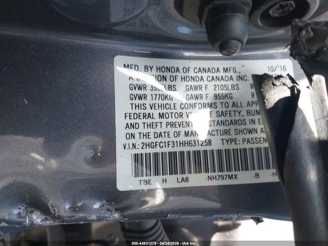 Honda Civic Ex-t 2017 2HGFC1F31HH631258 Image 9