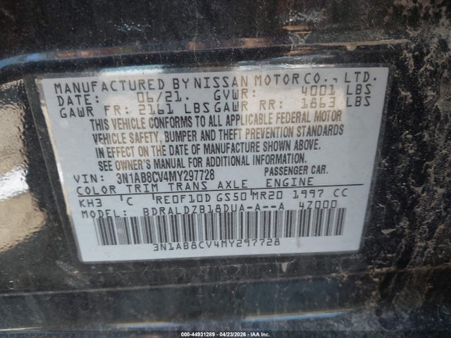 Aukcja sprzedaży 2021 Nissan Sentra Sv Xtronic Cvt, vin: 3N1AB8CV4MY297728, numer aukcji: 44931289