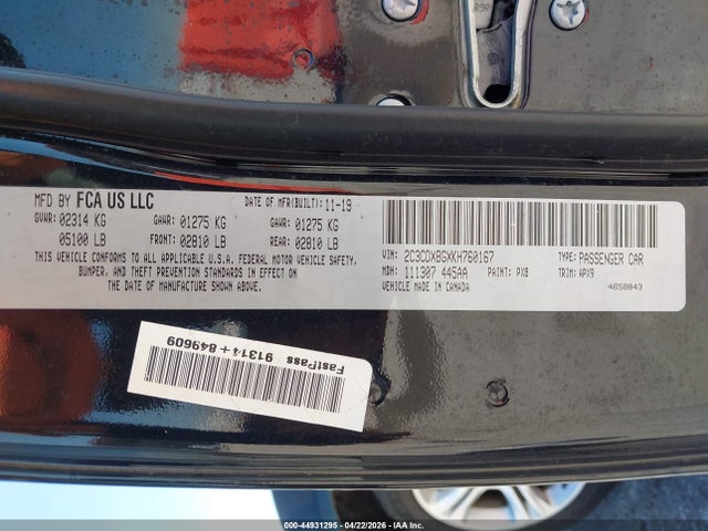 Продажа на аукционе авто 2019 Dodge Charger Sxt Rwd, vin: 2C3CDXBGXKH760167, номер лота: 44931295