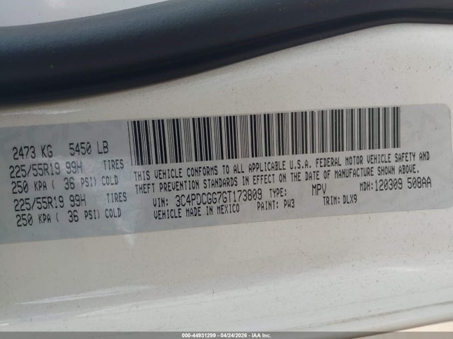 44931299 :رقم المزاد ، 3C4PDCGG7GT173809 vin ، 2016 Dodge Journey Crossroad Plus مزاد بيع