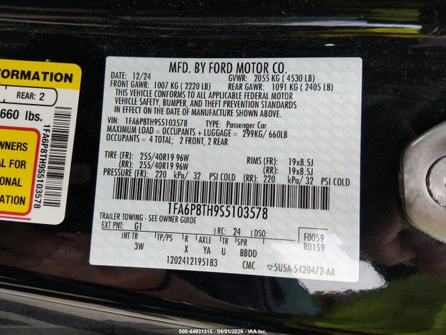 1FA6P8TH9S5103578 Ford Mustang Ecoboost Premium Fastback