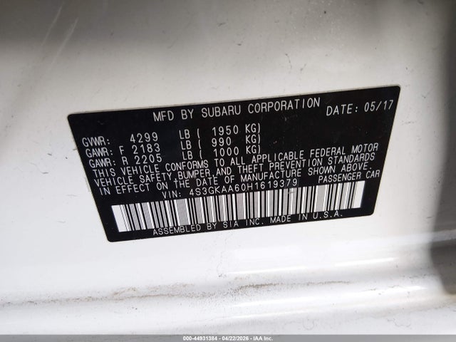4S3GKAA60H1619379 Subaru Impreza 2.0i