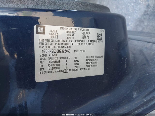 Aukcja sprzedaży 2011 Chevrolet Silverado 1500 Lt, vin: 1GCRKSE38BZ122460, numer aukcji: 44931393