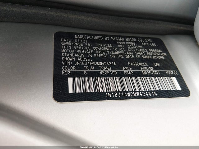 JN1BJ1AW2MW424316 Nissan Rogue Sport S Awd Xtronic Cvt