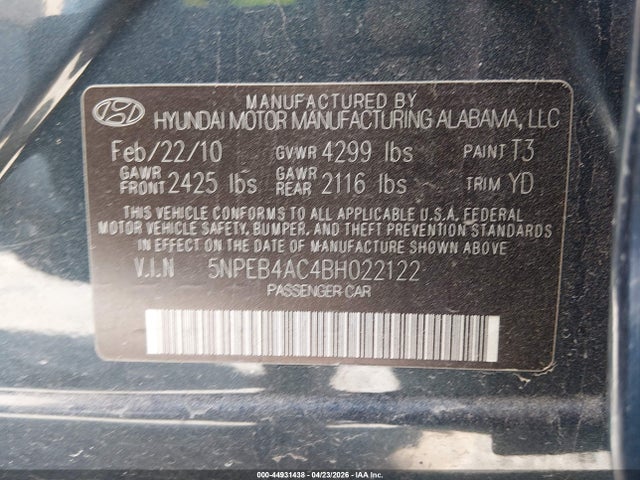 Продаж на аукціоні авто 2011 Hyundai Sonata Gls, vin: 5NPEB4AC4BH022122, номер лоту: 44931438