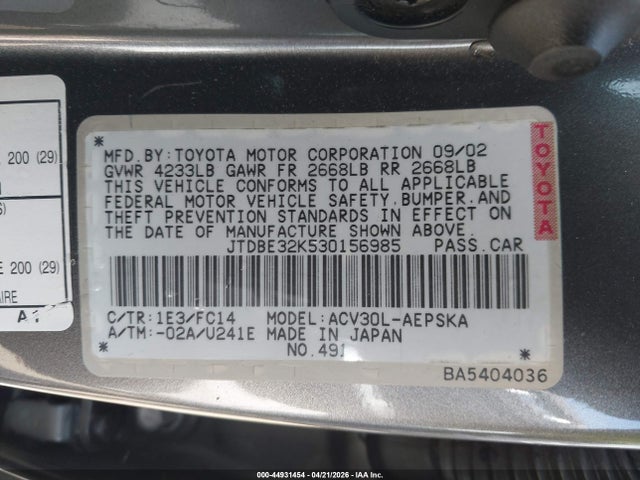 Продажа на аукционе авто 2003 Toyota Camry Se, vin: JTDBE32K530156985, номер лота: 44931454