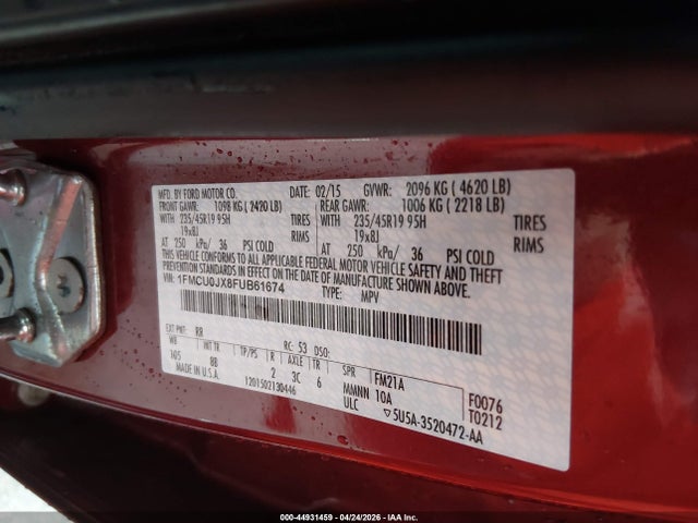 Aukcja sprzedaży 2015 Ford Escape Titanium, vin: 1FMCU0JX8FUB61674, numer aukcji: 44931459