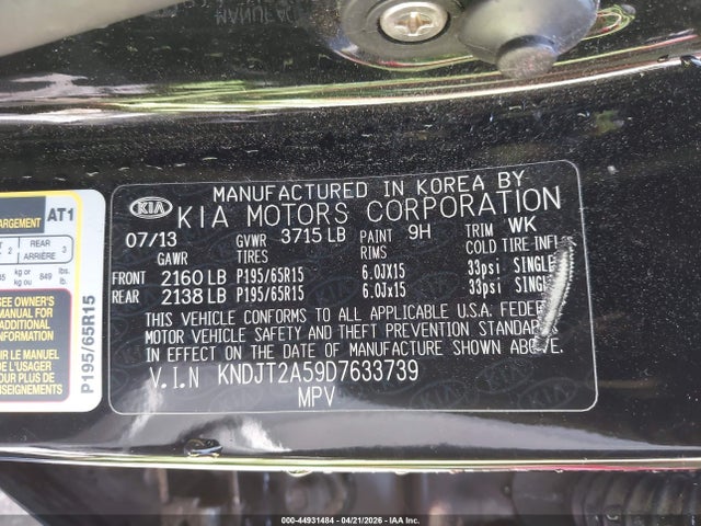 2013 Kia Soul მანქანა იყიდება აუქციონზე, vin: KNDJT2A59D7633739, აუქციონის ნომერი: 44931484