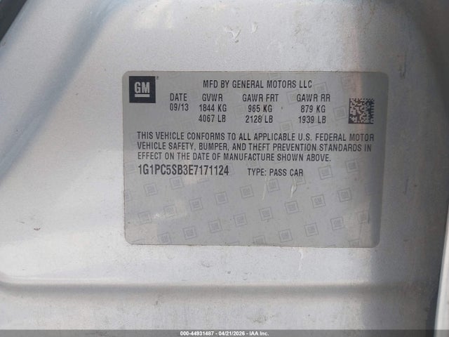 Aukcja sprzedaży 2014 Chevrolet Cruze 1lt Auto, vin: 1G1PC5SB3E7171124, numer aukcji: 44931487