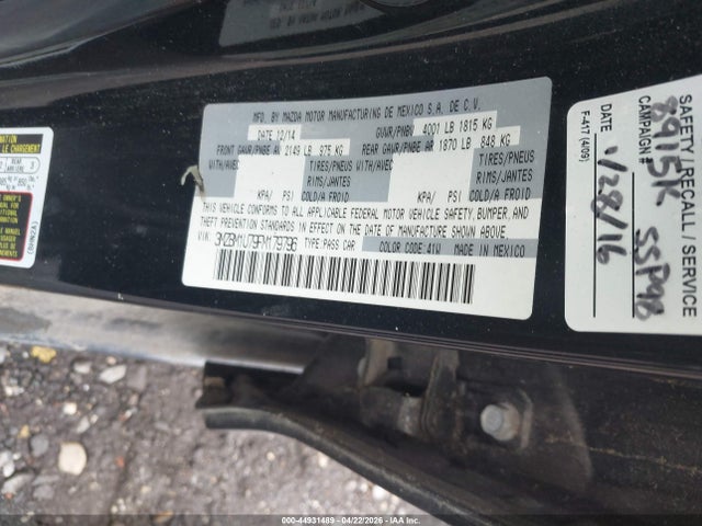 44931489 :رقم المزاد ، 3MZBM1U79FM179796 vin ، 2015 Mazda Mazda3 I Sport مزاد بيع