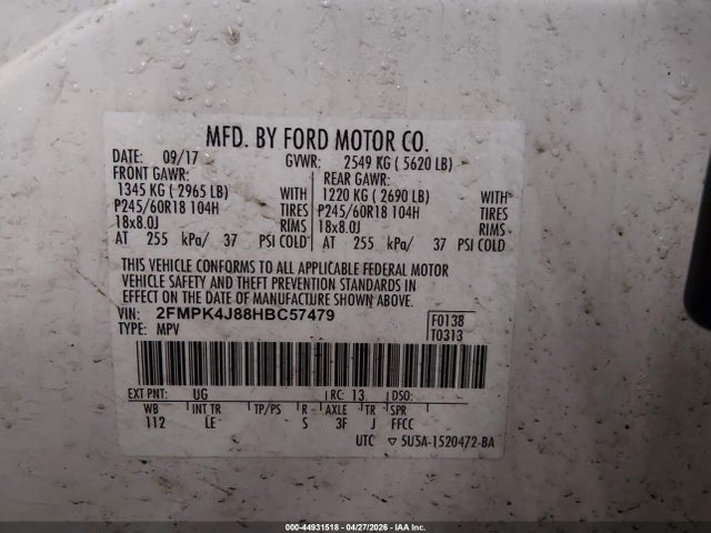 Aukcja sprzedaży 2017 Ford Edge Sel, vin: 2FMPK4J88HBC57479, numer aukcji: 44931518