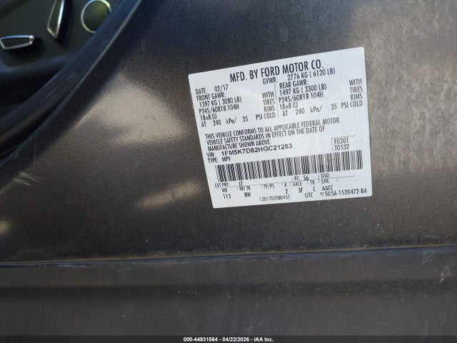 Aukcja sprzedaży 2017 Ford Explorer Xlt, vin: 1FM5K7D82HGC21283, numer aukcji: 44931564