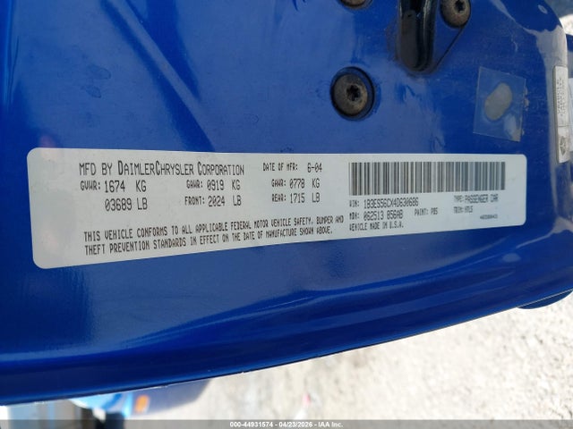 2004 Dodge Neon Sxt მანქანა იყიდება აუქციონზე, vin: 1B3ES56CX4D630686, აუქციონის ნომერი: 44931574
