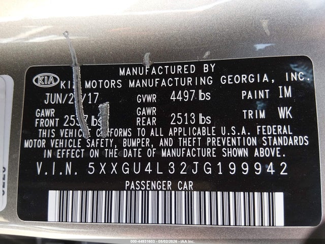 2018 Kia Optima Ex მანქანა იყიდება აუქციონზე, vin: 5XXGU4L32JG199942, აუქციონის ნომერი: 44931603