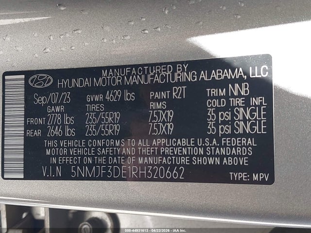 Aukcja sprzedaży 2024 Hyundai Tucson Sel, vin: 5NMJF3DE1RH320662, numer aukcji: 44931613