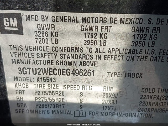 Продаж на аукціоні авто 2014 Gmc Sierra 1500 Denali, vin: 3GTU2WEC0EG496261, номер лоту: 44931635
