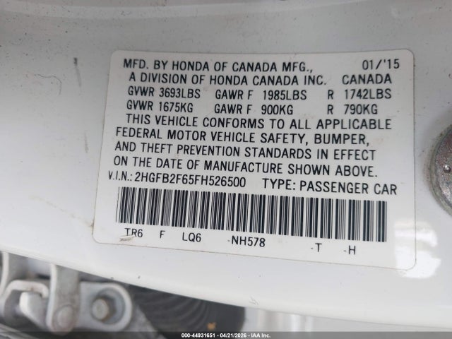 Honda Civic Hf 2015 2HGFB2F65FH526500 Image 9