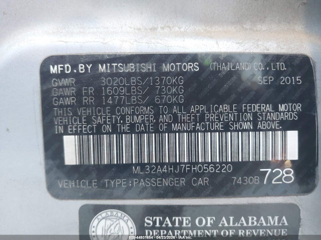 Mitsubishi MIRAGE ES 2015 ML32A4HJ7FH056220 Image 9