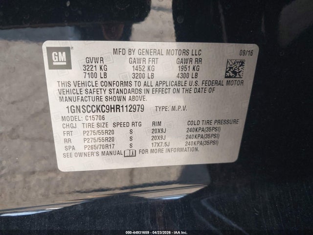 1GNSCCKC9HR112979 Chevrolet Tahoe Premier