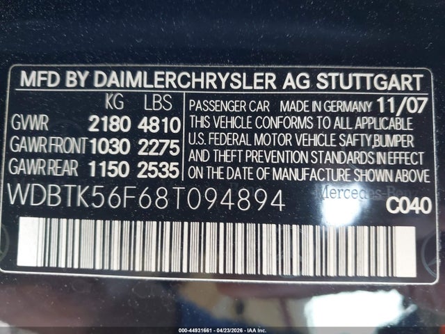 44931661 :رقم المزاد ، WDBTK56F68T094894 vin ، 2008 Mercedes-benz Clk 350 مزاد بيع