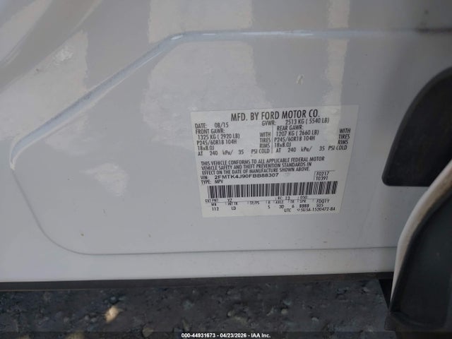 2015 Ford Edge Sel მანქანა იყიდება აუქციონზე, vin: 2FMTK4J90FBB88307, აუქციონის ნომერი: 44931673
