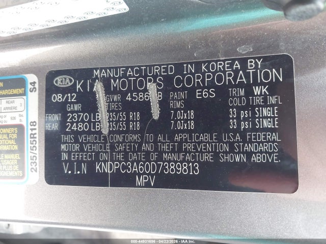 Auction sale of the 2013 Kia Sportage Sx, vin: KNDPC3A60D7389813, lot number: 44931696