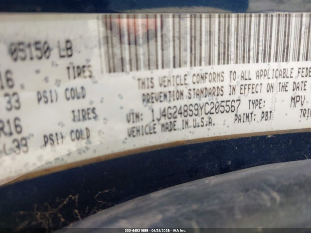 2000 Jeep Grand Cherokee Laredo მანქანა იყიდება აუქციონზე, vin: 1J4G248S9YC205567, აუქციონის ნომერი: 44931699