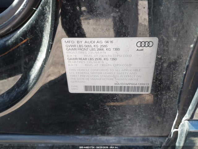 Продажа на аукционе авто 2016 Audi Q5 3.0t Premium Plus, vin: WA1D7AFP6GA139913, номер лота: 44931734
