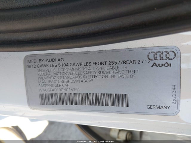 44931739 :رقم المزاد ، WAUGFAFC0DN014751 vin ، 2013 Audi A6 2.0t Premium مزاد بيع