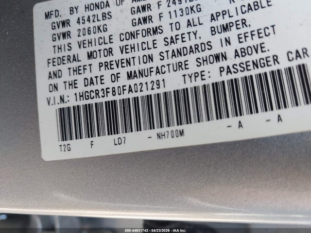 2015 Honda Accord Ex-l V-6 მანქანა იყიდება აუქციონზე, vin: 1HGCR3F80FA021291, აუქციონის ნომერი: 44931742