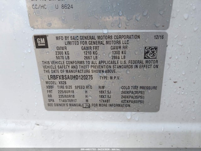 44931753 :رقم المزاد ، LRBFXBSA0HD120276 vin ، 2017 Buick Envision Essence مزاد بيع